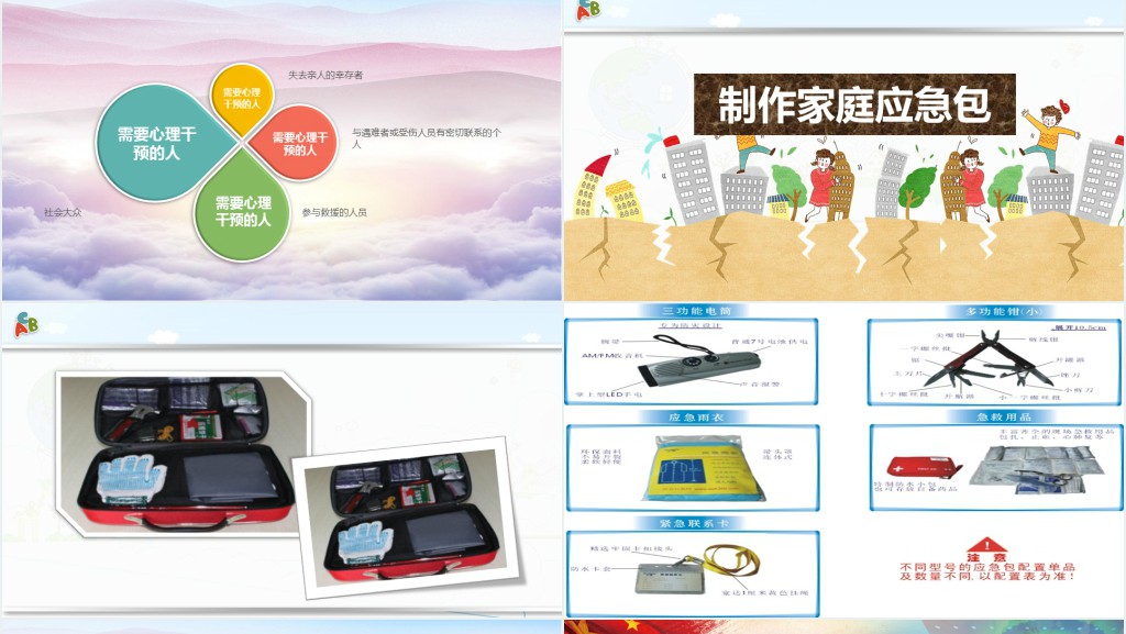多彩卡通防震救灾应急知识宣传活动PPT模板