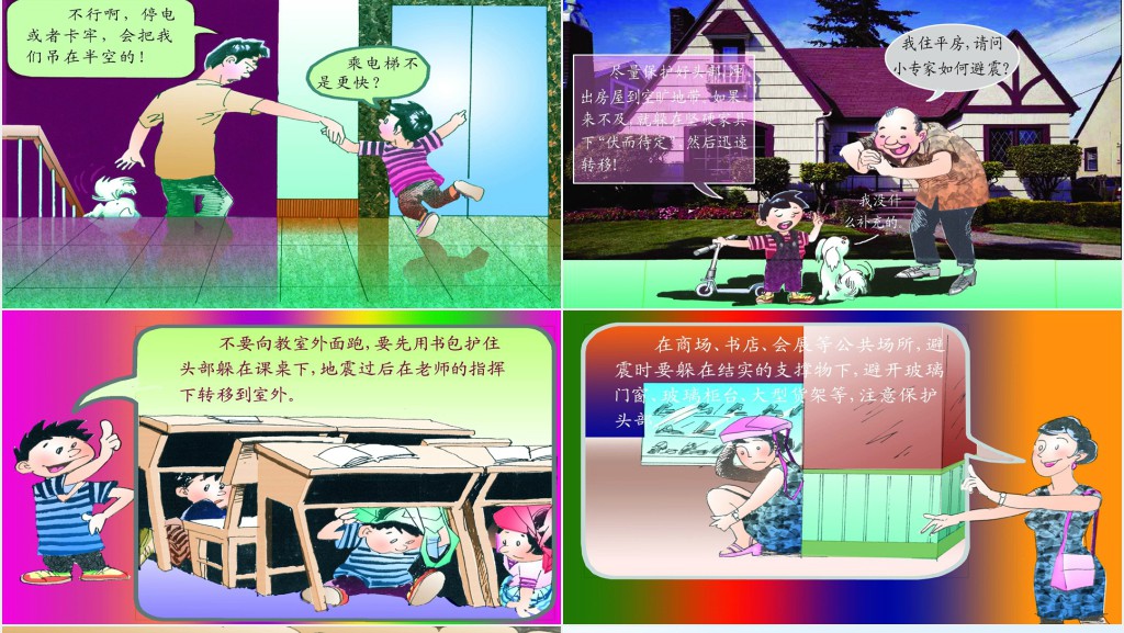 多彩卡通防震救灾应急知识宣传活动PPT模板