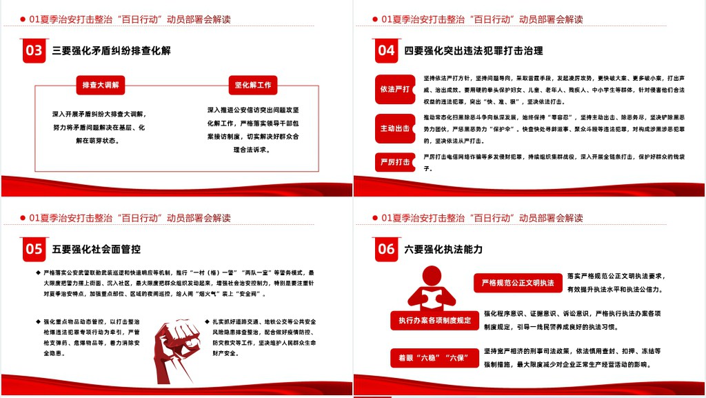 红色大气风年夏季治安打击整治百日行动专题PPT模板