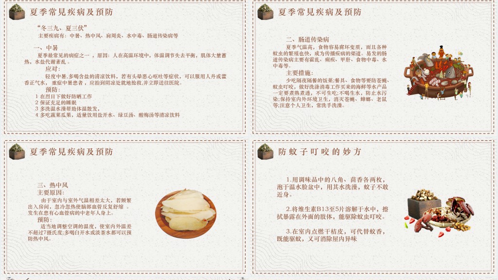 夏季养生简约插画风四季养生PPT模板