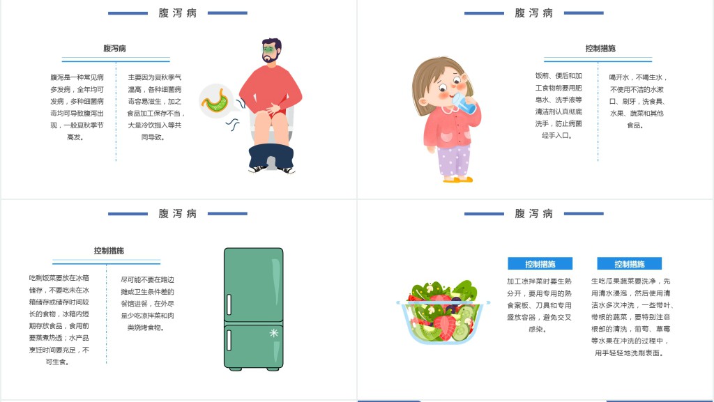 夏季传染病预防知识蓝色卡通医疗PPT模板