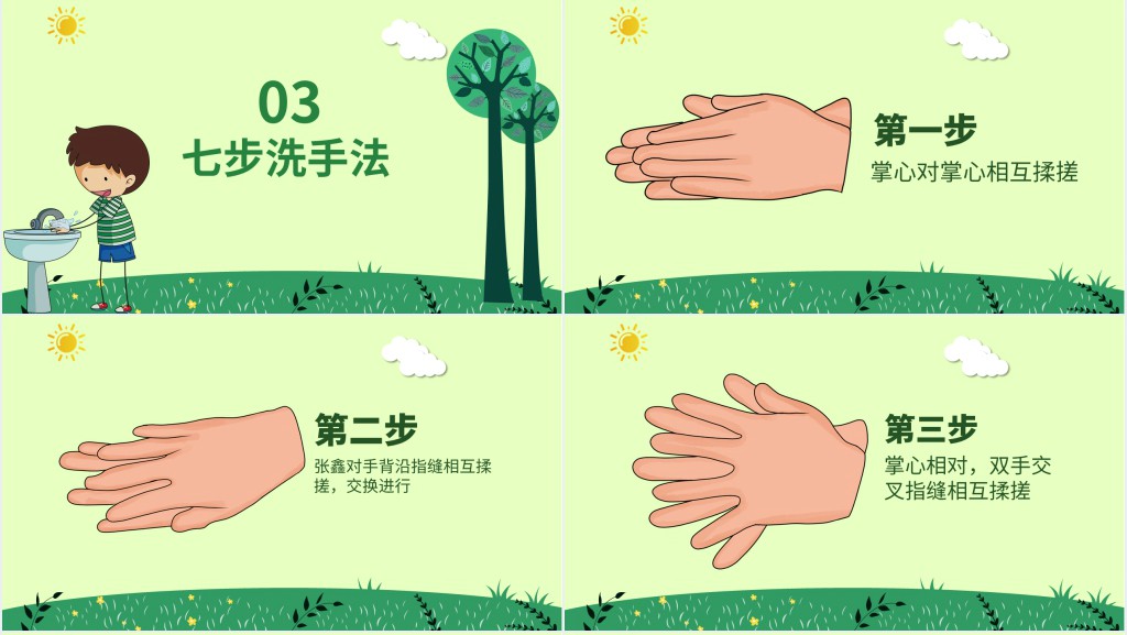 预防新型冠状病毒肺炎预防传染病七步洗手法PPT模板