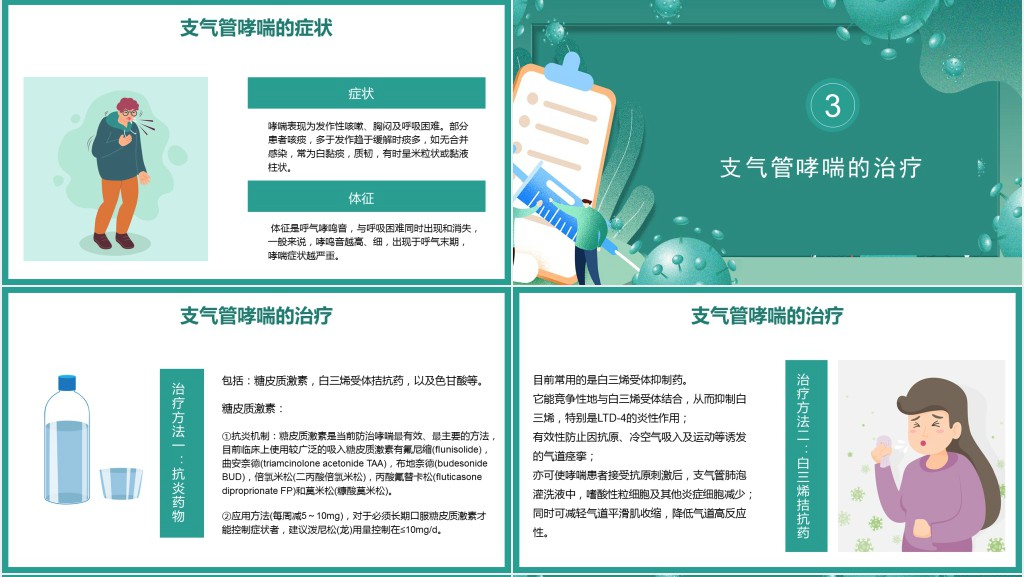 支气管哮喘的预防和治疗PPT清新医疗风医疗教学各种疾病医理PPT模板