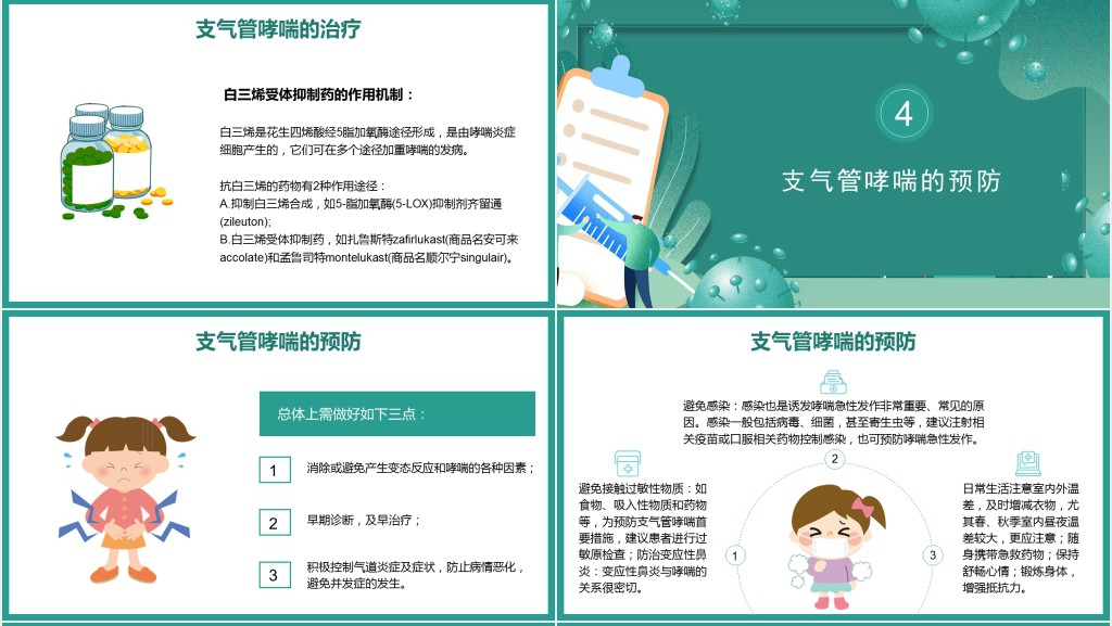 支气管哮喘的预防和治疗PPT清新医疗风医疗教学各种疾病医理PPT模板