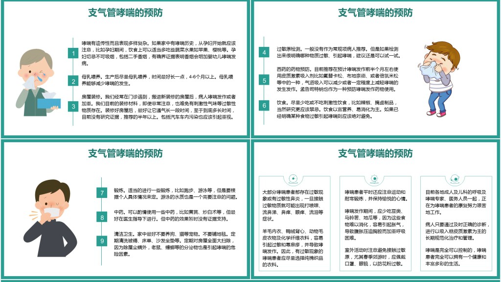 支气管哮喘的预防和治疗PPT清新医疗风医疗教学各种疾病医理PPT模板