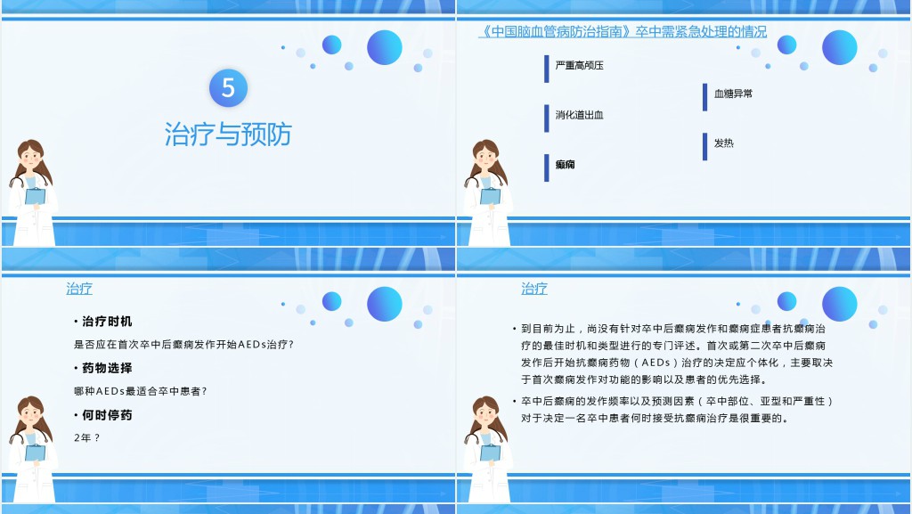 脑卒中后癫痫病PPT创意清新插画风医疗教学各种疾病医理PPT模板