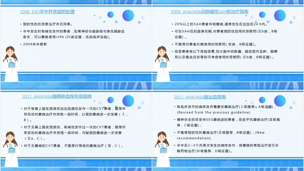 脑卒中后癫痫病PPT创意清新插画风医疗教学各种疾病医理PPT模板