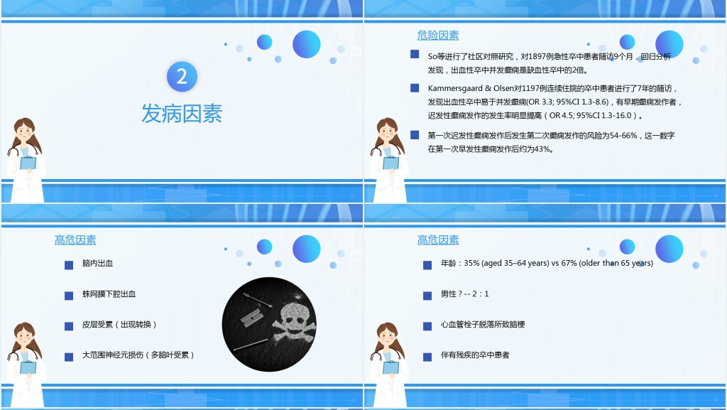 脑卒中后癫痫病PPT创意清新插画风医疗教学各种疾病医理PPT模板