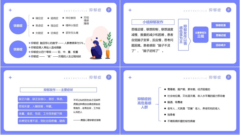 心理疾病的识别PPT蓝色卡通风关爱预防心理疾病专题课件模板