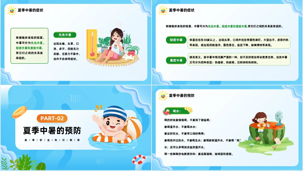 卡通风夏季防暑降温安全知识宣讲主题班会PPT课件