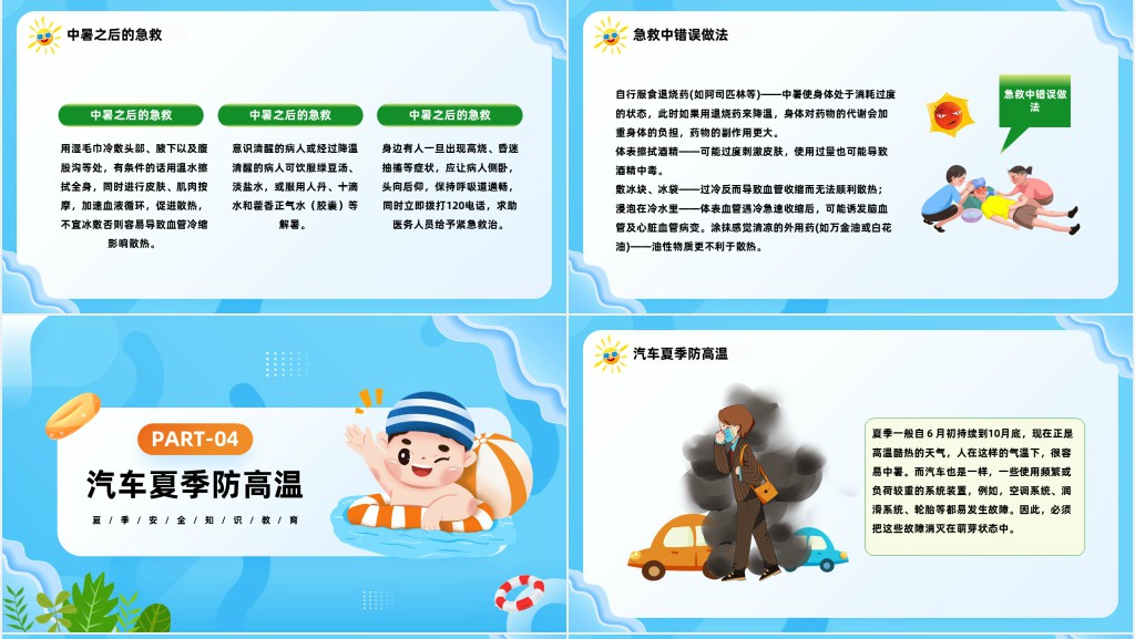 卡通风夏季防暑降温安全知识宣讲主题班会PPT课件
