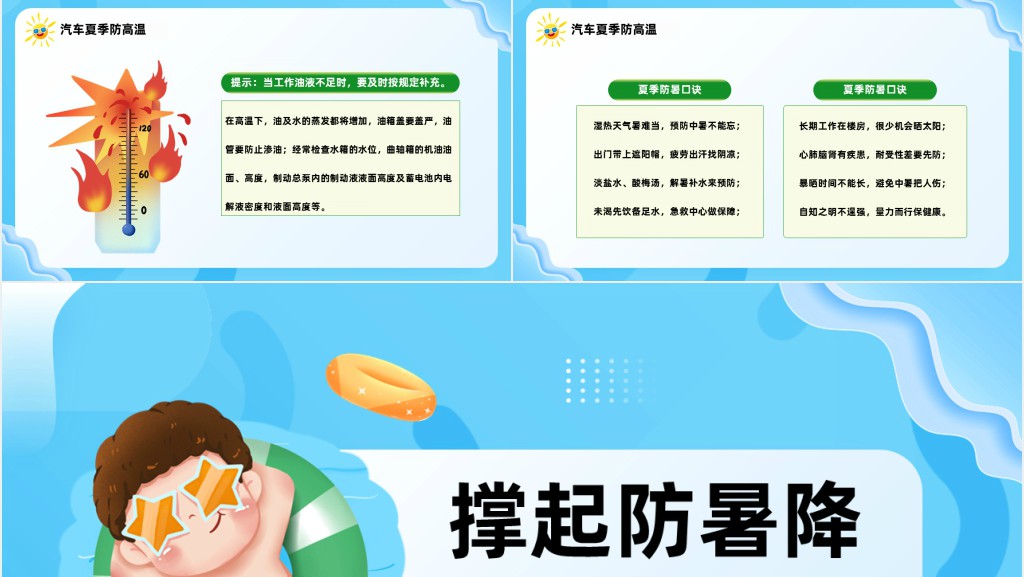 卡通风夏季防暑降温安全知识宣讲主题班会PPT课件