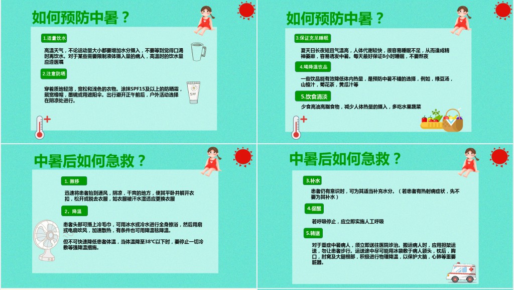 夏季中暑预防与急救PPT模板