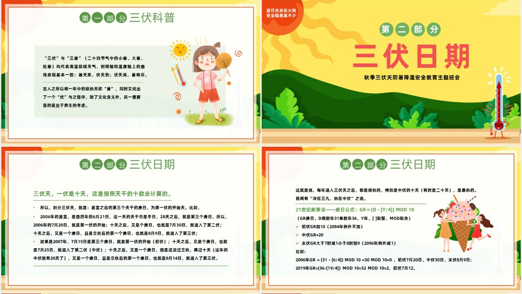 中国风夏季三伏天防暑降温安全教育主题班会PPT模板