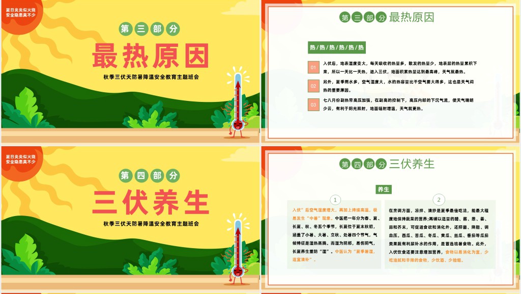 中国风夏季三伏天防暑降温安全教育主题班会PPT模板