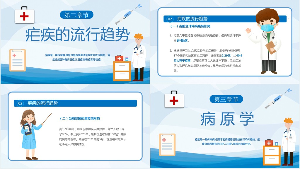 医疗医院疟疾PPT卡通简约风预防医护学生汇报培训讲课PPT