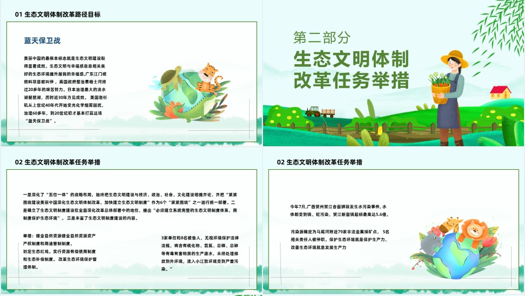 推进生态文明建设美丽中国PPT卡通风大力推进生态文明努力建设美丽中国专题课件模板