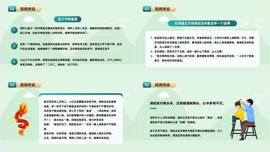 二月二日龙抬头民俗的由来PPT模板 二月二日龙抬头民俗的由来PPT模板