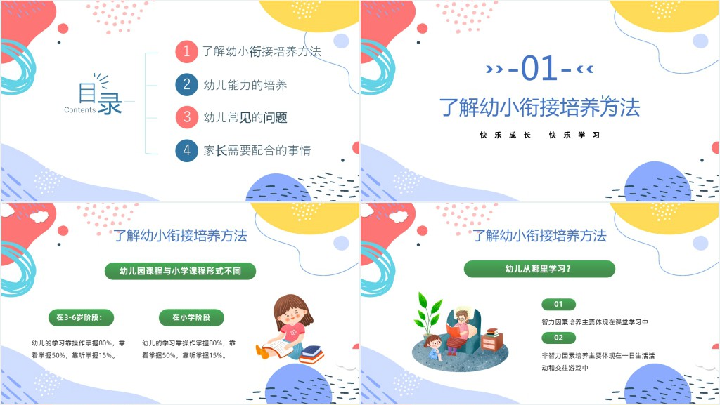 简洁卡通风快乐成长快乐学习家长会主题班会PPT课件