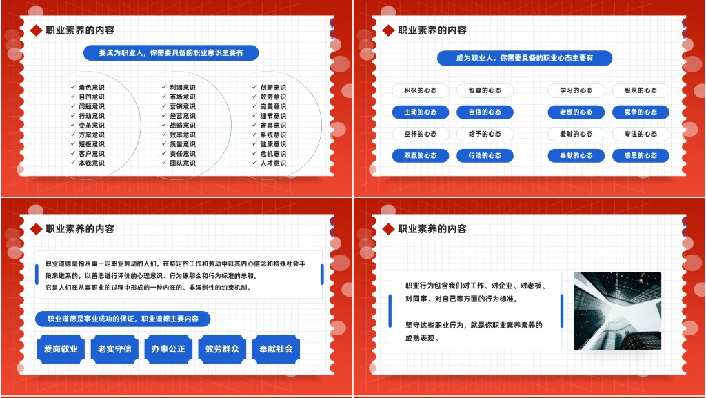 员工职业素养培训PPT红色商务风企业员工职业素养培训课件模板