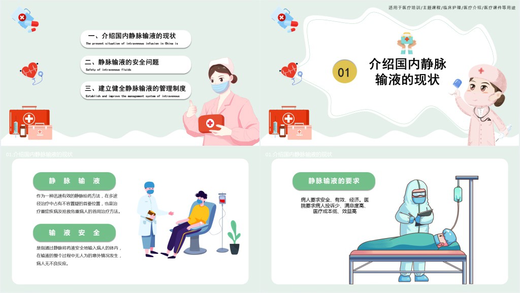 清新简约医学输液安全问题培训PPT模板