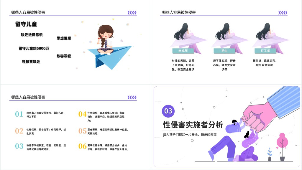 卡通插画风初中生防性侵安全教育主题班会PPT课件