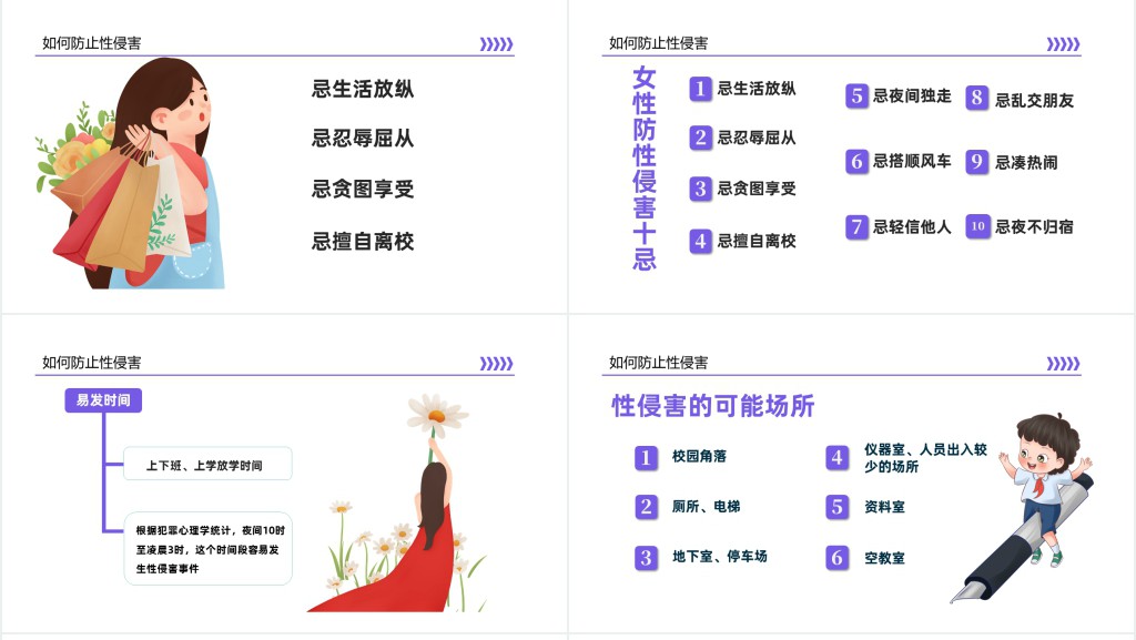 卡通插画风初中生防性侵安全教育主题班会PPT课件