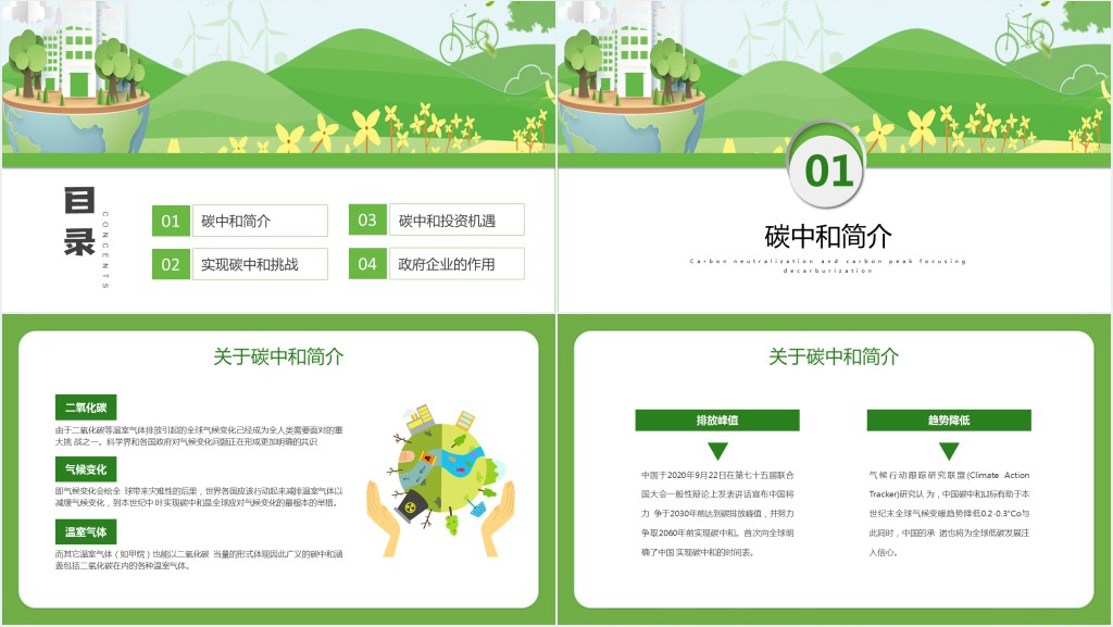 脱碳之路的机遇和挑战PPT绿色清新关于碳中和碳达峰生态环保课件