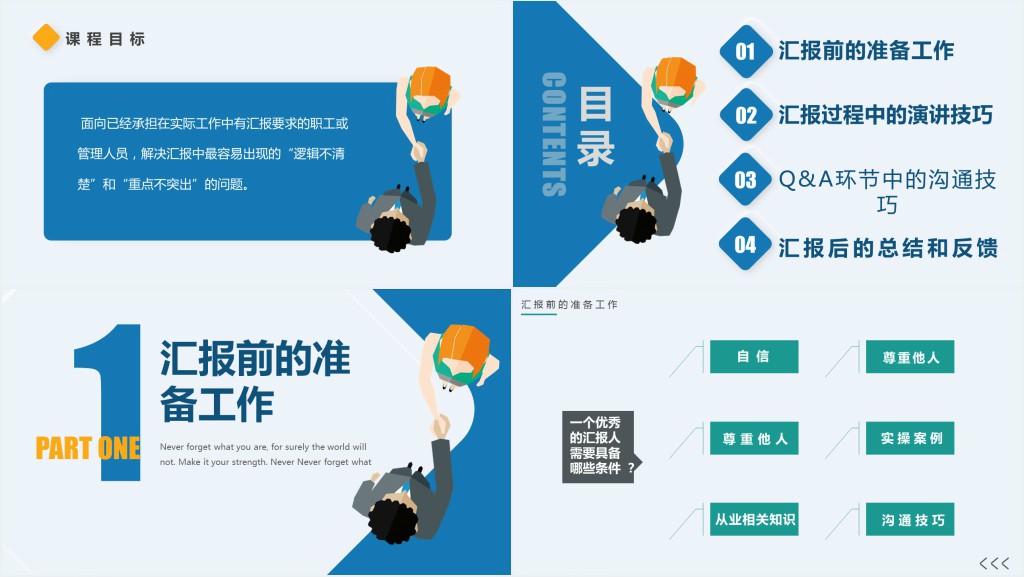 如何在客户和领导面前做好汇报工作PPT商务风工作技巧培训课件模板