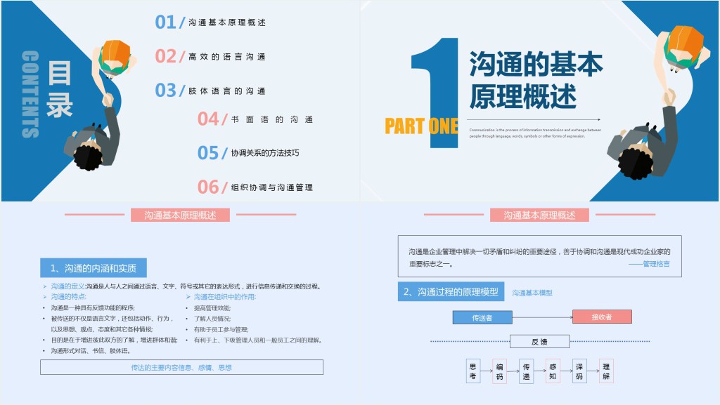 高效沟通技巧PPT插画风企业新员工高效沟通技巧培训课件模板