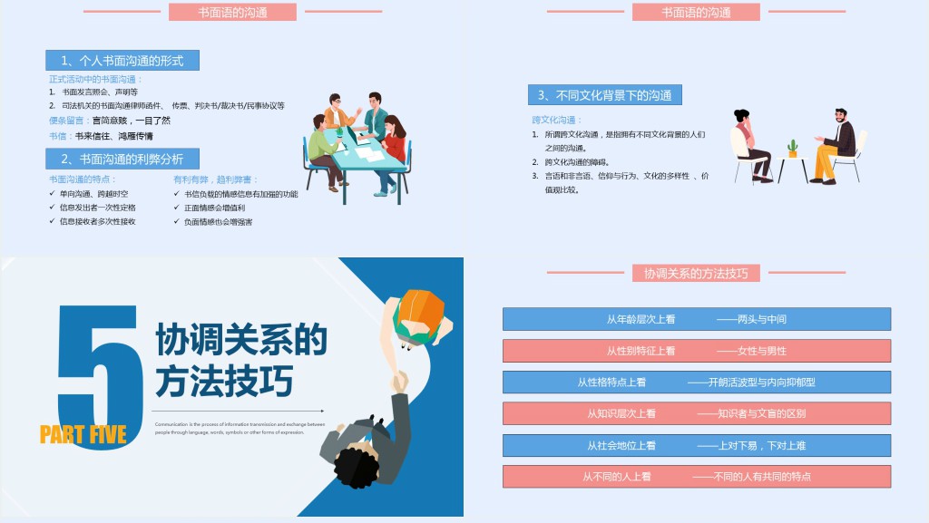 高效沟通技巧PPT插画风企业新员工高效沟通技巧培训课件模板