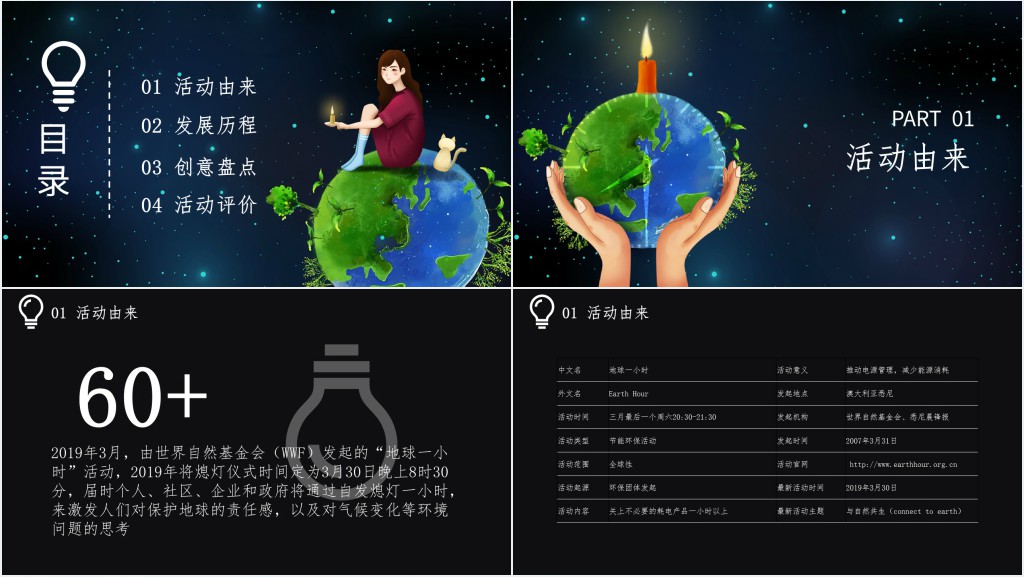 黑色简约公益活动地球一小时PPT模板