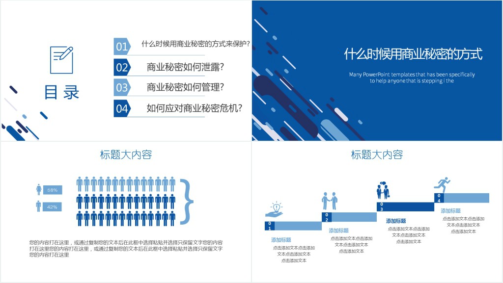 蓝色创意商业秘密保护动态PPT封含PS