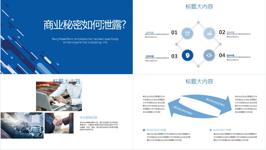 蓝色创意商业秘密保护动态PPT封含PS