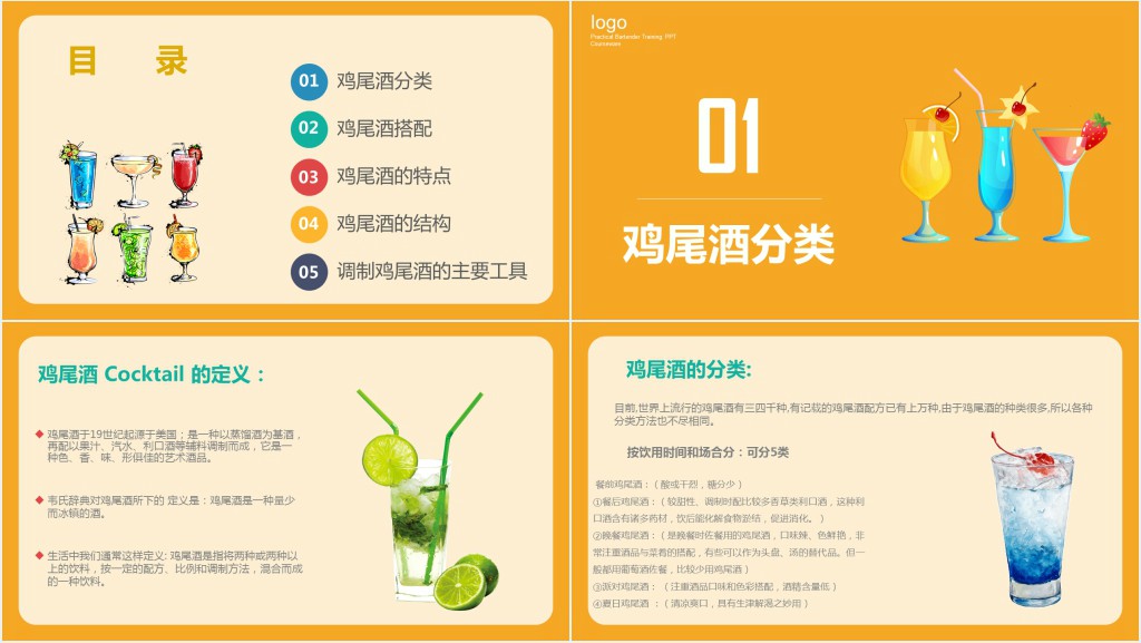 简约风格鸡尾酒调制实用调酒师培训PPT课件