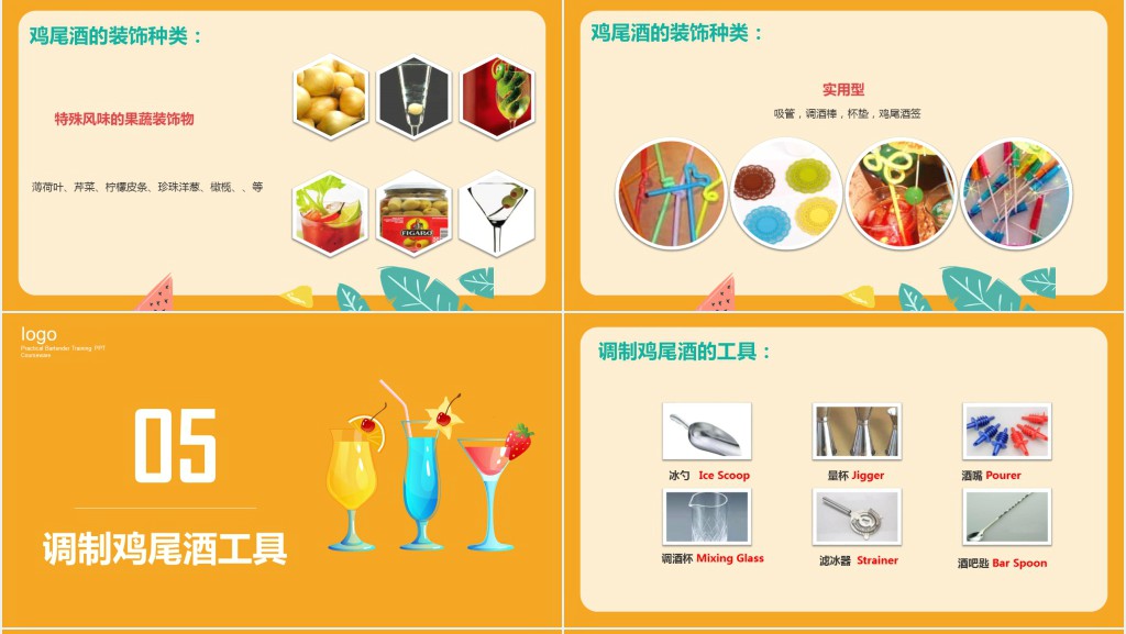 简约风格鸡尾酒调制实用调酒师培训PPT课件