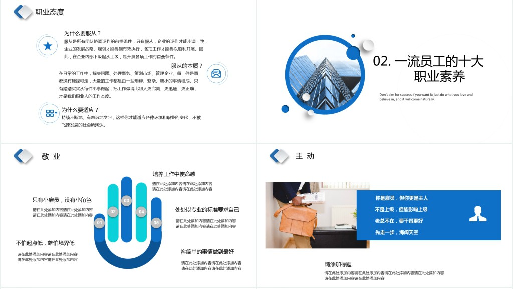 蓝色微粒体简约职业素养职业化素养PPT模板