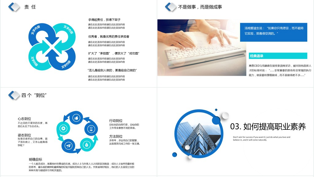 蓝色微粒体简约职业素养职业化素养PPT模板