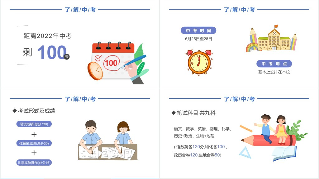 精品卡通风中学生备战中考主题班会家长会PPT课件