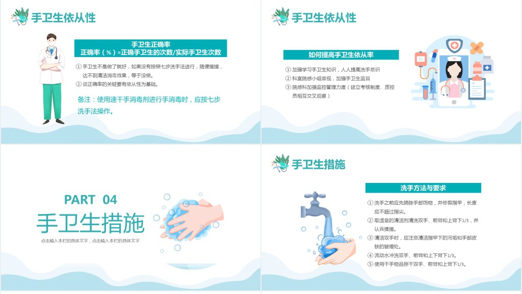 手卫生知识培训课件PPT卡通风医护人员手卫生知识培训讲座专题课件模板