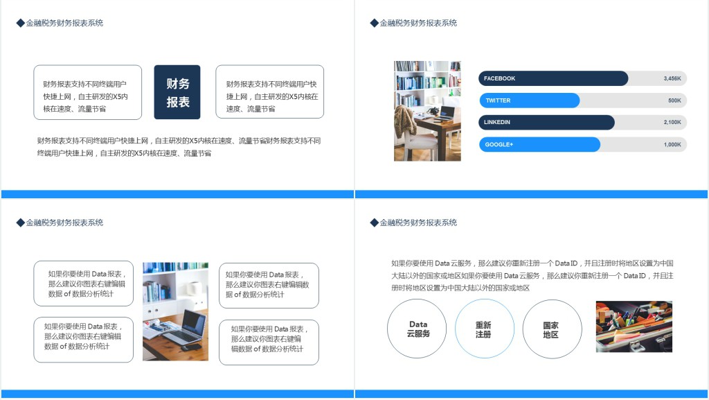 金融税务财务报表PPT蓝色简约时尚风金融税务财务报表系统模板