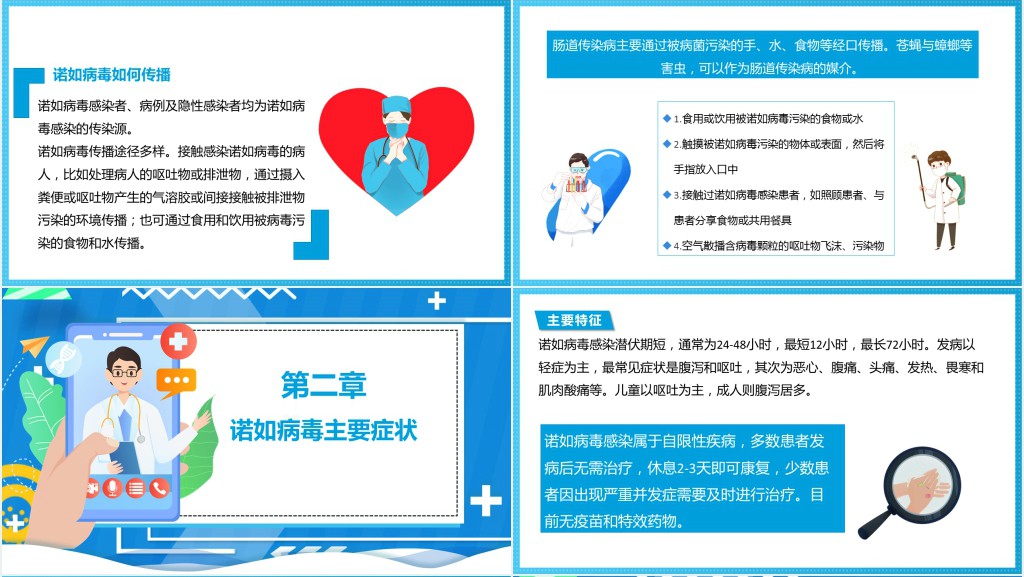 插画风诺如病毒科普讲义PPT模板