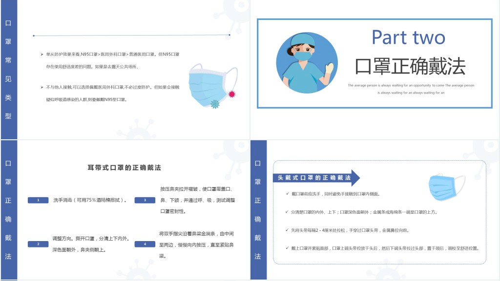 口罩佩戴知识PPT简约风口罩佩戴知识使用方法科普宣传课件模板