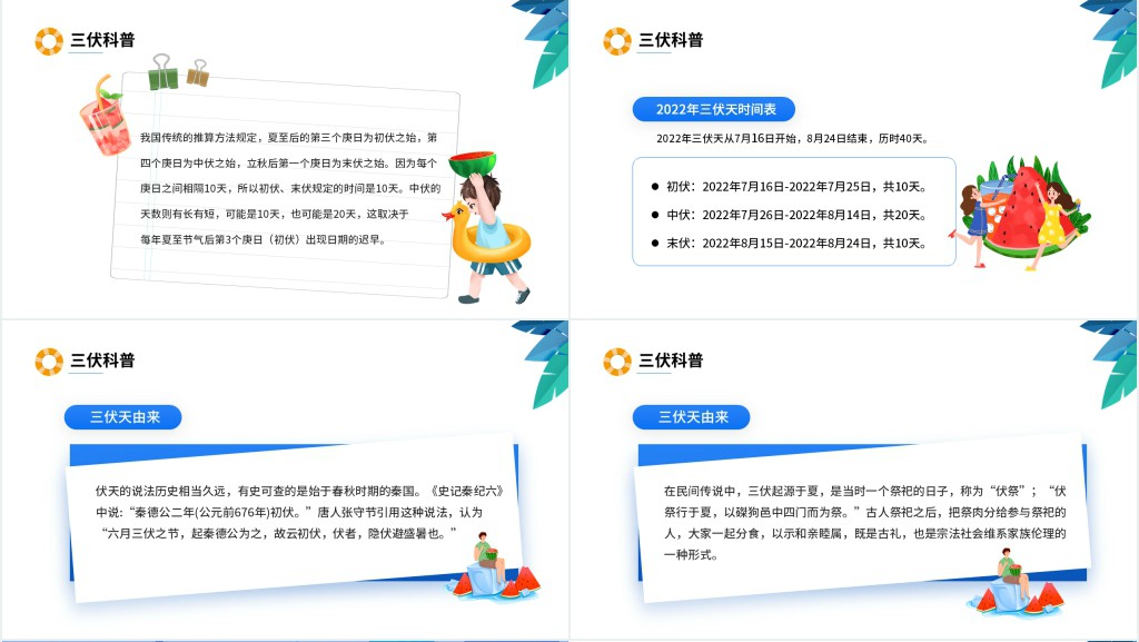 三伏天科普介绍PPT卡通风三伏天知识介绍专题课件模板