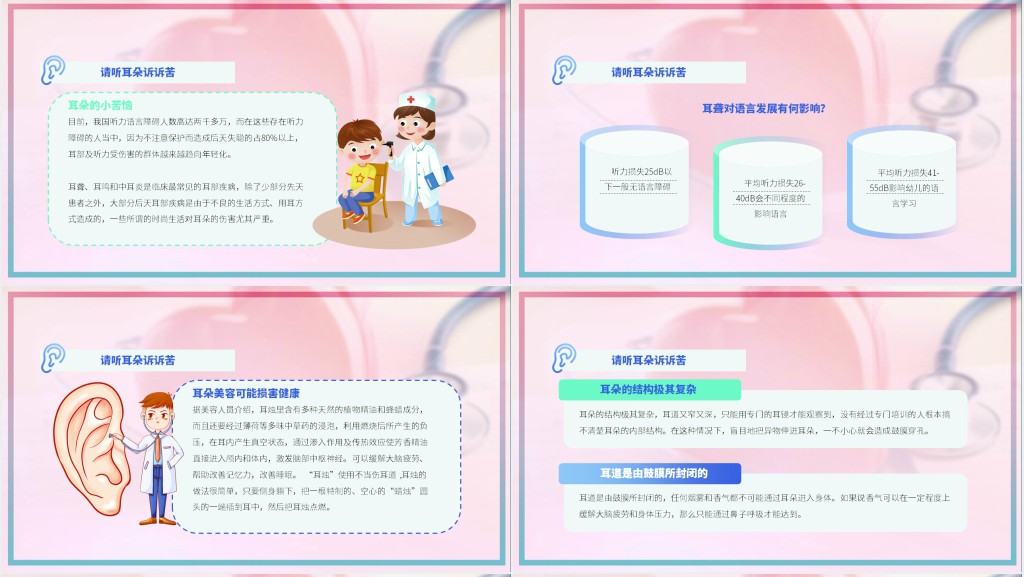 全国爱耳日PPT卡通插画风开展爱耳日活动提高爱耳护耳意识专题课件模板