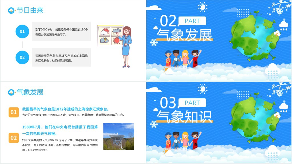 国际气象节PPT蓝色简约关注气候变化和空气质量专题课件模板