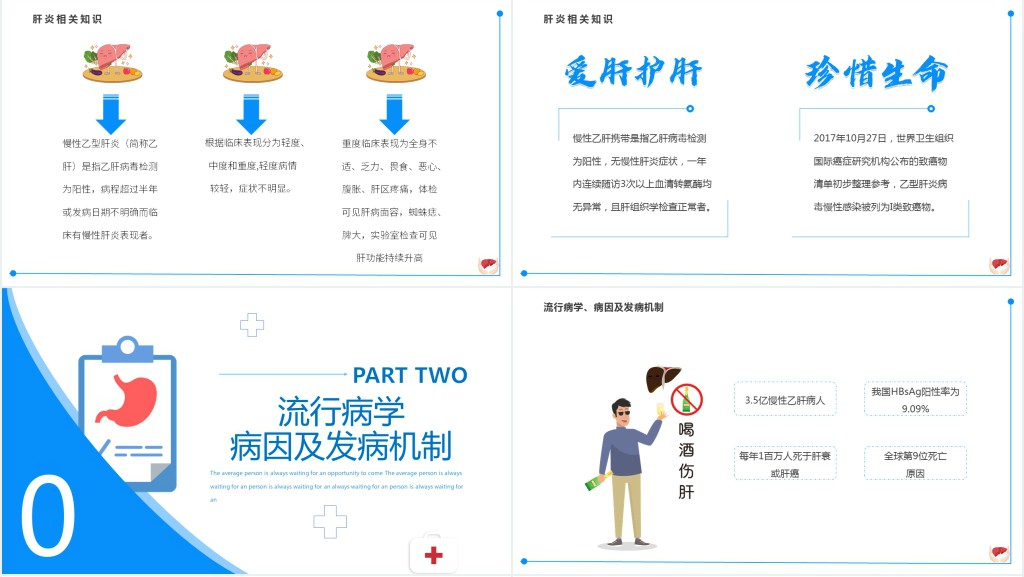 慢性肝炎PPT蓝色简约风慢性肝炎知识介绍专题课件模板