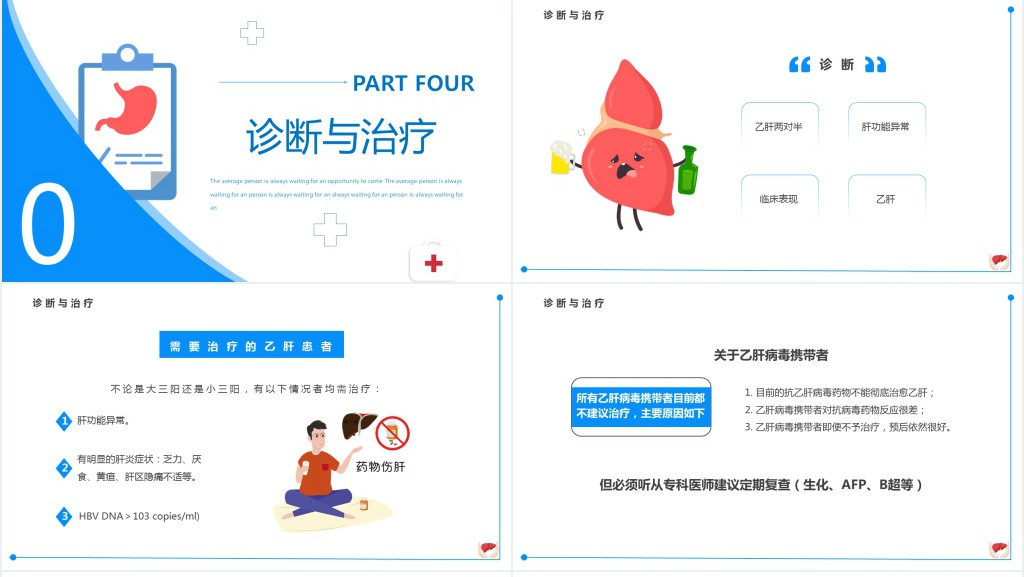 慢性肝炎PPT蓝色简约风慢性肝炎知识介绍专题课件模板