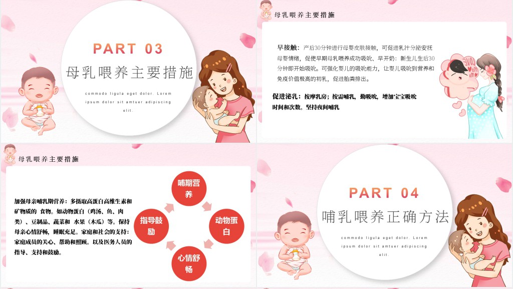 母乳喂养生命之源PPT卡通插画风积极鼓励和支持母乳喂养宣传课件模板