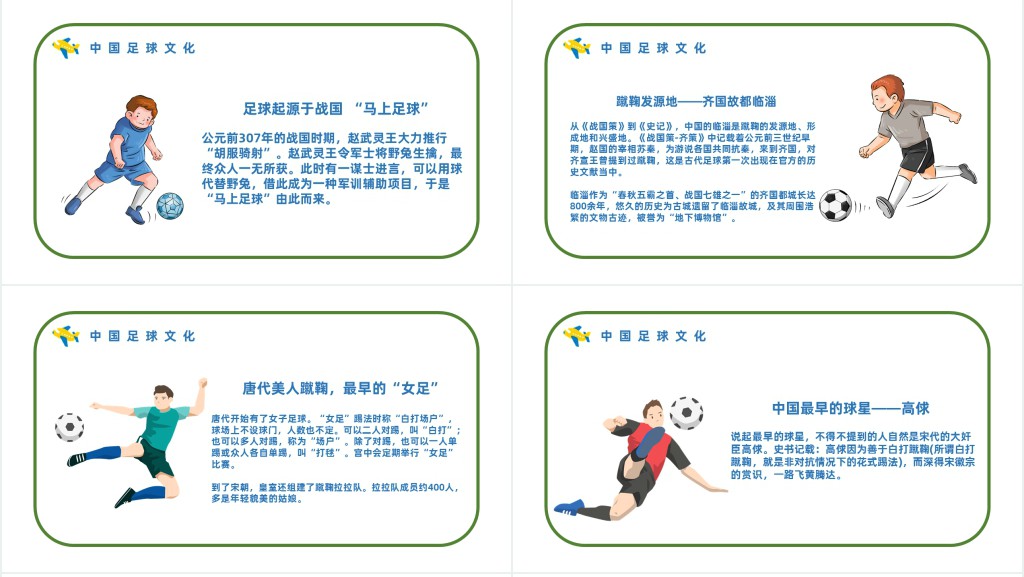 清新卡通风足球起源赛事来历足球史话主题班会PPT课件
